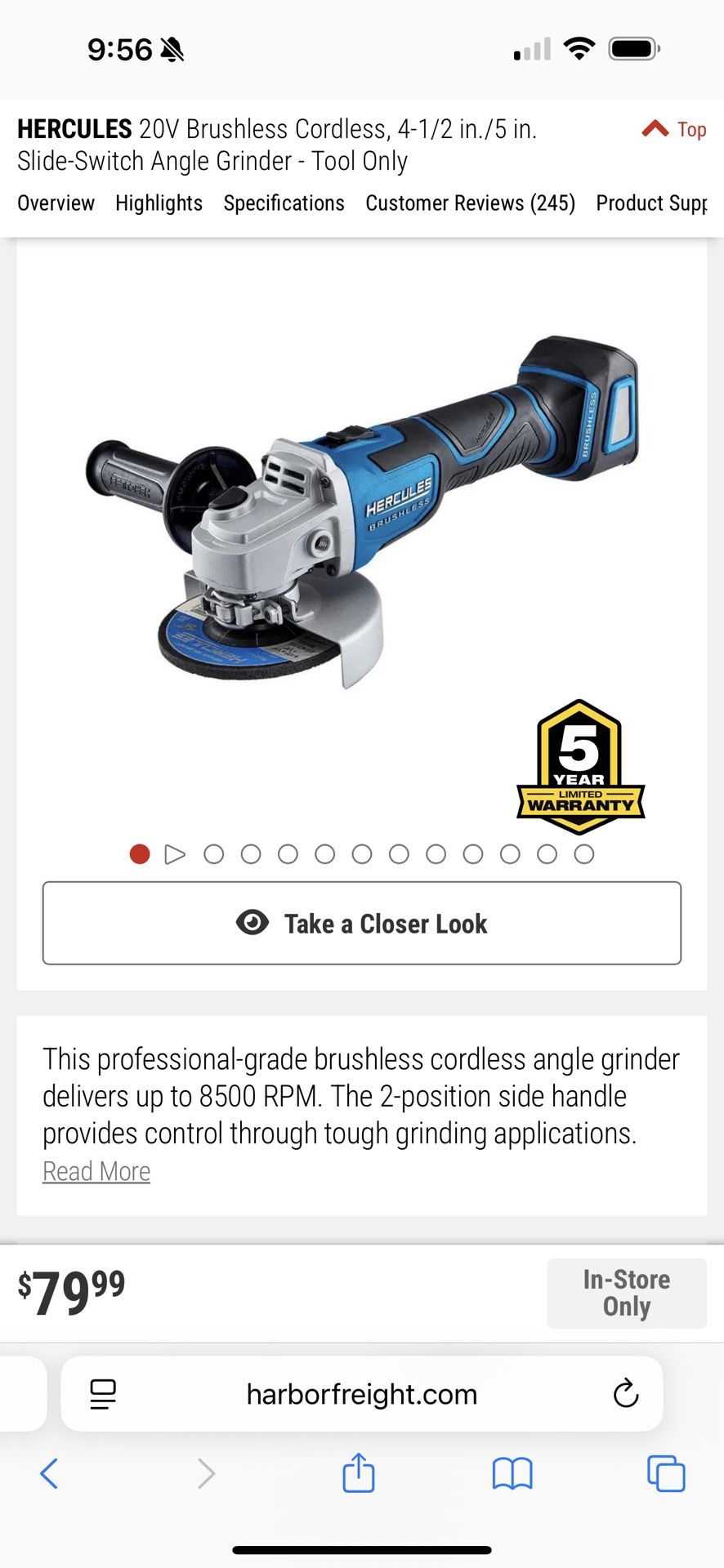 Hercules Cordless Angle Grinder