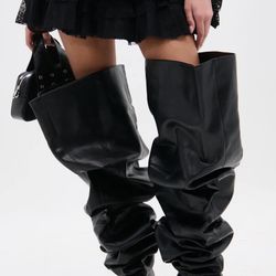 7.5 Black Akira Azalea Wang Nemy Kitten Heel Thigh High Boot 