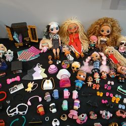 HUGE LOL SURPRISE DOLL TOY COLLECTION Figurine Set With Hair Salon, Car, And LOL OMG Dolls