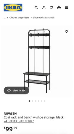 IKEA NIPÅSEN Coat rack and bench w shoe storage, black