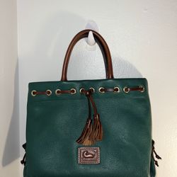 Dooney & Bourke Forest Green Satchel with Brown Accents