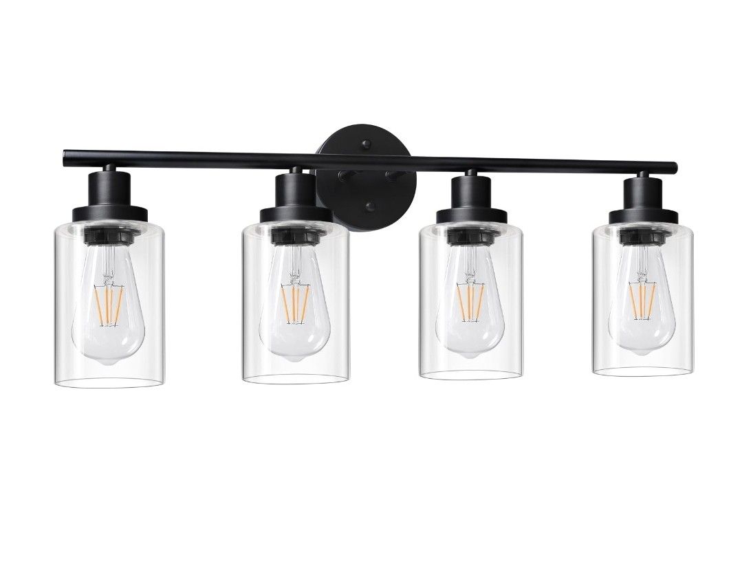 New Unicozin 4 Light Vanity Lights, Black Wall Sconce Light with Clear Glass