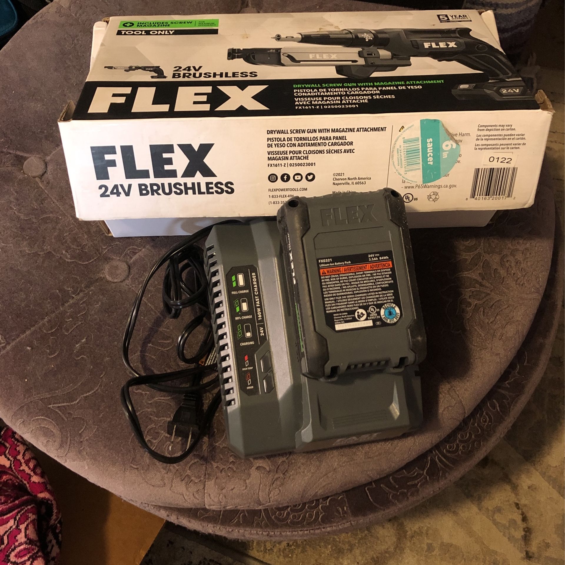 Flex 24v Brushless Tool In Box With Magazine And Battery &charger Unit