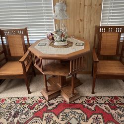 TEAK WOOD ANTIQUE Octagonal Table W 4 Chairs Circa Dutch Indonesia Colonial 