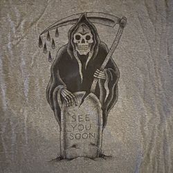 Grim Reaper "SEE YOU SOON” Gray Men’s T-Shirt 2XL  Goth Death Horror Clothing