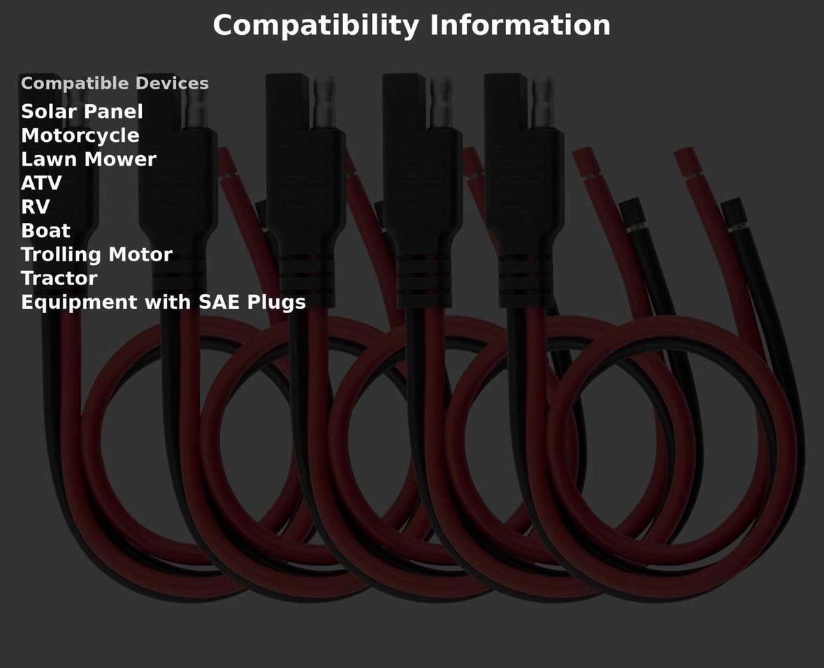 Oyviny 5PCS SAE Connector 12AWG 1 Feet SAE Extension Cable for Solar Panel Motorcycles Cars Charger Trolling Motor 2 Pin Single Plug Quick Connector D