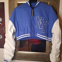 NEW Pretty Little Thing Cropped Varsity NY Jacket Coat Sz L

