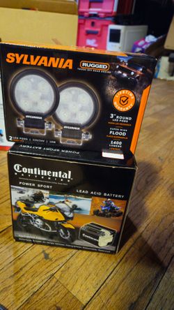 SYLVANIA Rugged 3" Round LED Light Pods (Super Wide Flood)&Continental Batteries Power Sport Lead-Acid Battery