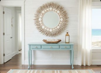 Vintage Blue-Green Aqua Coastal Foyer Entryway Console Table