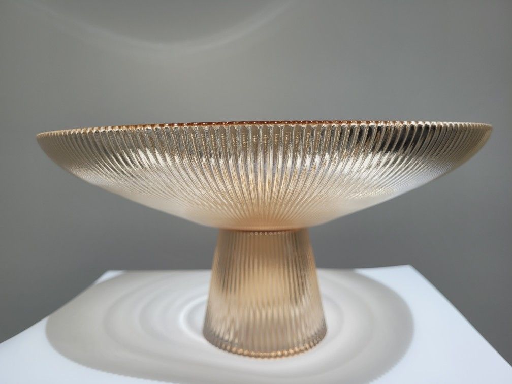 Amber Colored Set Of Ribbed Glass Pedestal Bowls