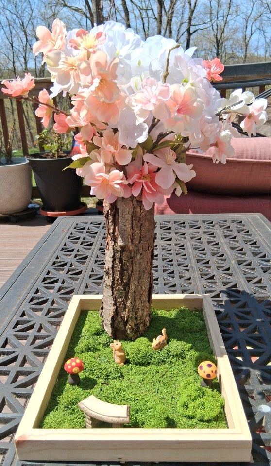 Hand Made 3D Cherry Blossoms Tree With Real Bark And Little Acessories. 