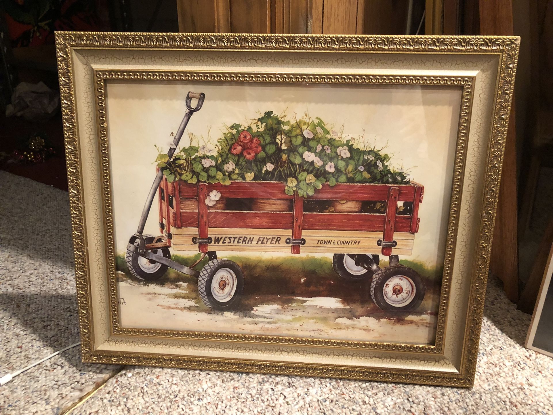 Picture of wagon filled with lots of flowers