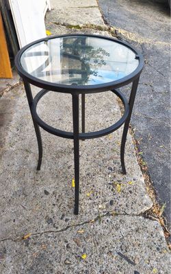 Round Black Metal Glass Top Side Table