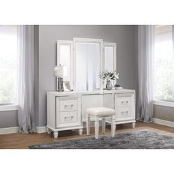Brand new white metallic vanity dresser with stool