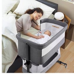 Bedside Crib 3 In 1 Adjustable Portable Baby Crib Grey Baby Crib Like New 