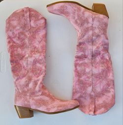 Pink Glitter Western Cowboy Boots Embroidered Knee High Size 40 and 41