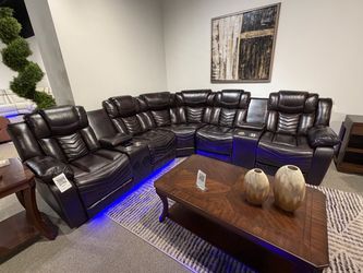 Dark Brown Leather Power Reclining Sectional Sofa