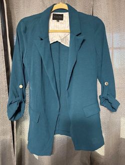 Timing Teal Ruched Sleeve Blazer