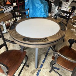 Poker /breakfast Table with 4 Wood Chairs 