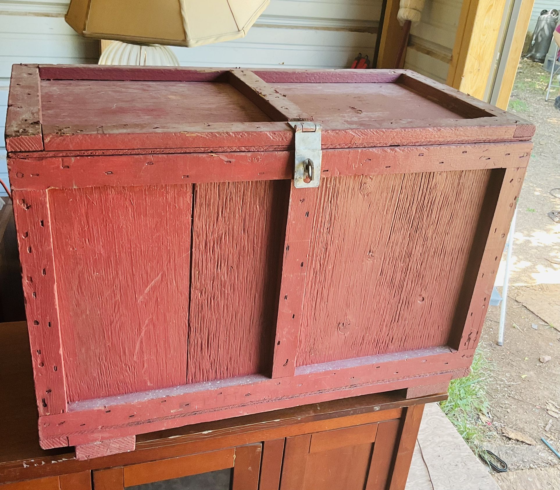 Homemade wood trunk it’s 22 inches tall 30 inches long and 16 inches deep