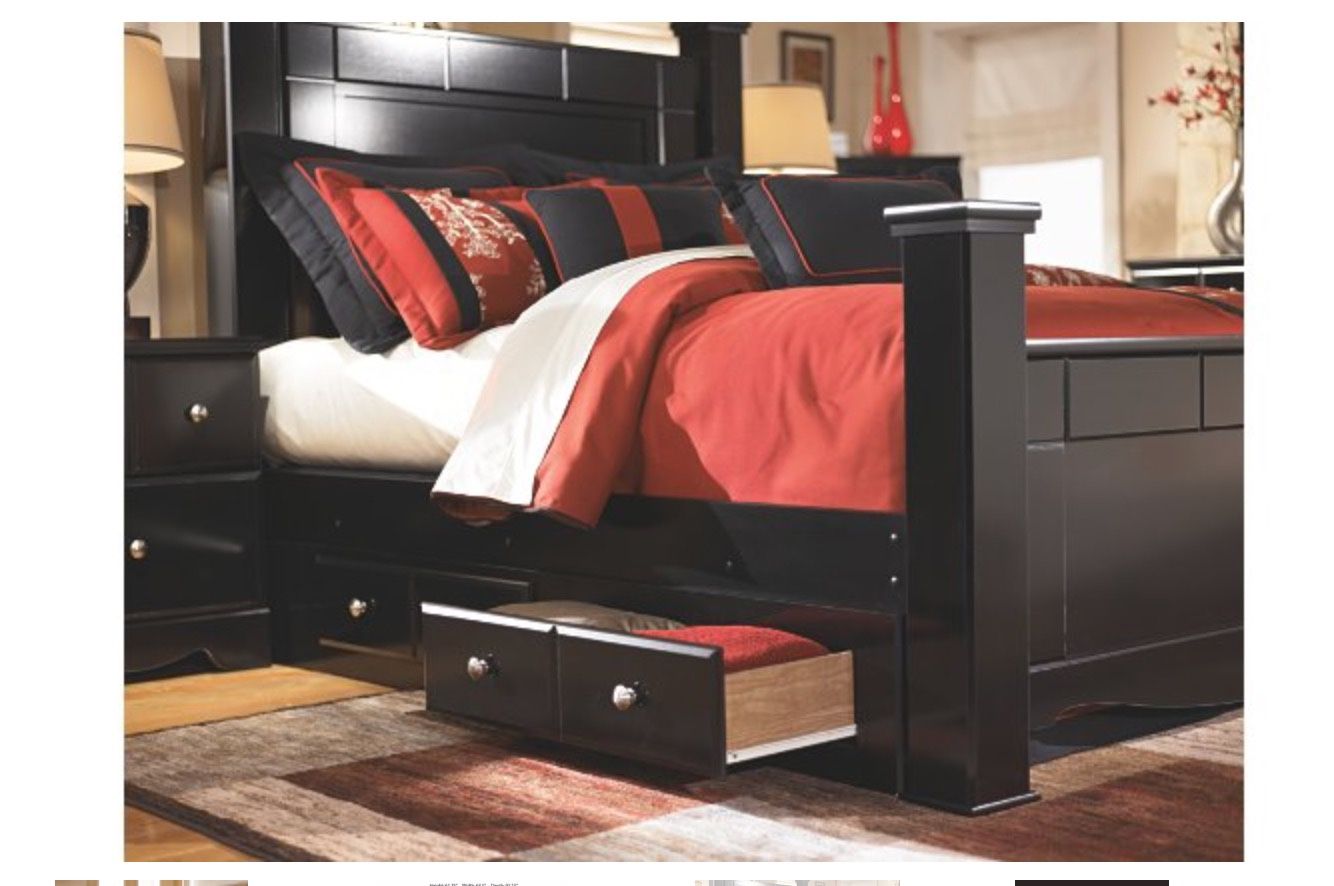 Shay Queen Poster Bed with 2 Storage Drawers