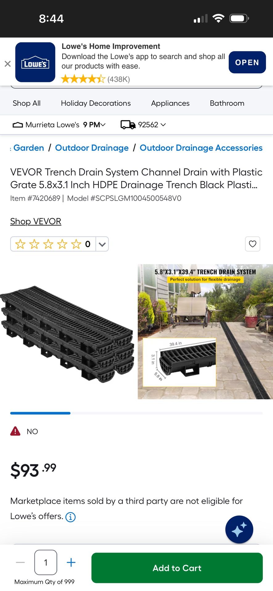 VEVOR Trench Drain System Channel Drain with Plastic Grate 5.8x3.1 Inch HDPE Drainage Trench Black Plastic Garage Floor Drain 6x39 Trench Drain Grate