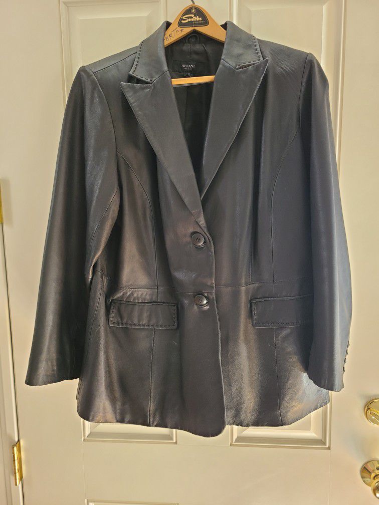 Alfani Black Leather 2 Button Jacket Blazer