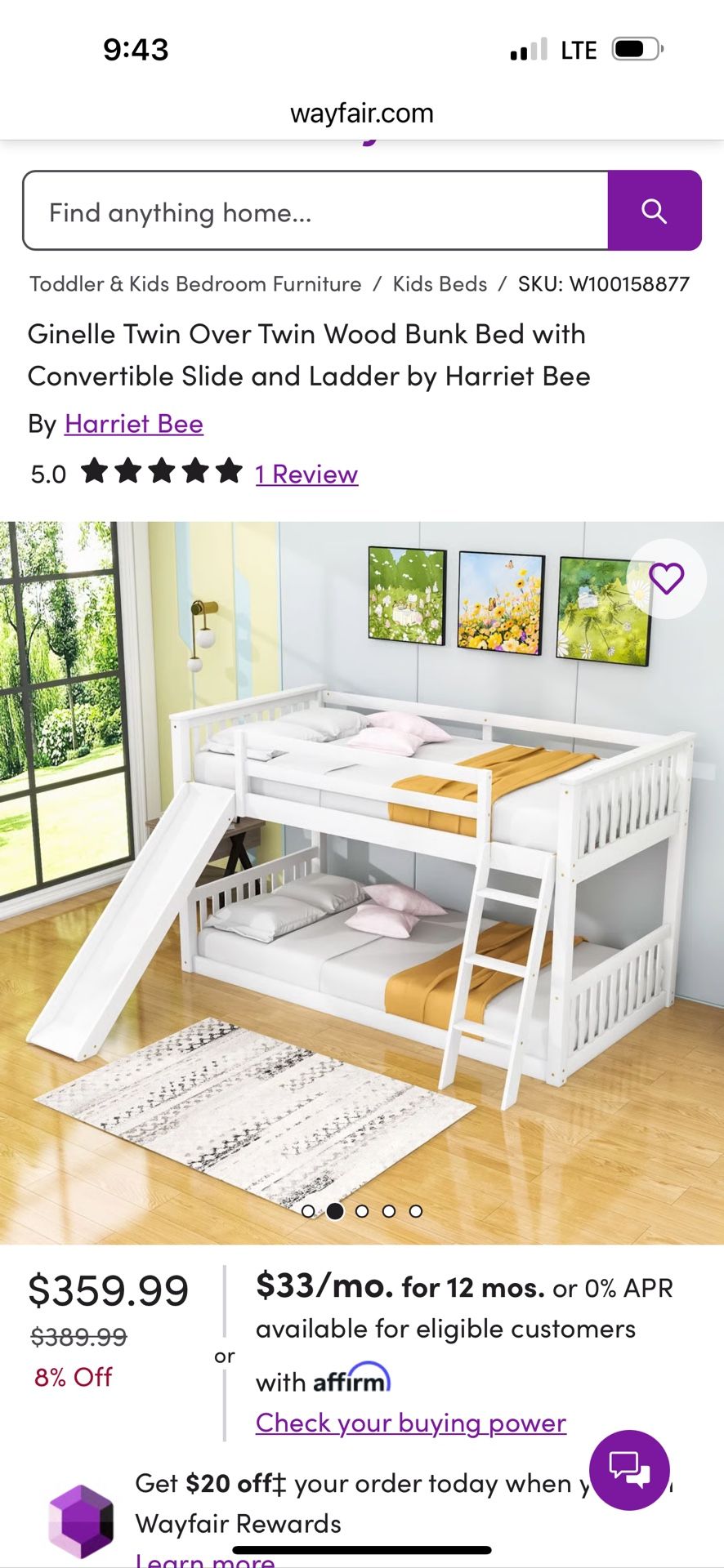 Used White Bunk Bed Slide Frame
