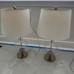 Set of 2 Table Lamps with Glass and metal base
