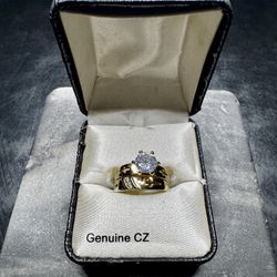 Size 8 - Gold Plated Cross Engagement + Wedding Ring Set