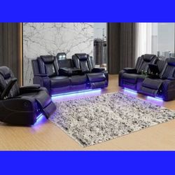 💥FREE DELIVERY💥Brand New POWER, LED, USB  3PC Reclining Sofa Loveseat Chair Set