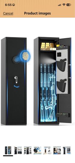 Biometric Gun Safe for Rifles and Pistols, Fingerprint Gun Cabinets for Rifles and Shotguns with Adjustable Shelves and Pistol Pockets, Quick Access R