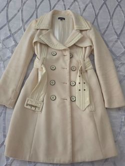 Bebe Vintage Y2K Patent Trim Double Breasted Wool Coat. Size M
