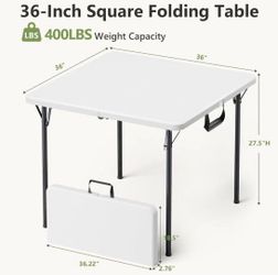 4FT Folding Tabl, 400 lbs Capacity, Fold-in-Half Table, White Built-in Handle | 3 Height Settings | No Assembly | HDPE Water-Resistant Top | Indoor &