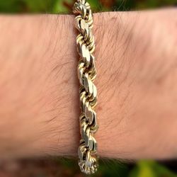 Jewelry .925 sterling silver two tone gold plated rope bracelet 8.50” 7.00mm 34.40g