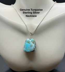 Turquoise Genuine Stone .925 Sterling Silver Pendant Necklace