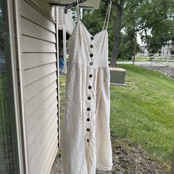 Urban Outfitters Cream Eyelet Midi Dress Medium