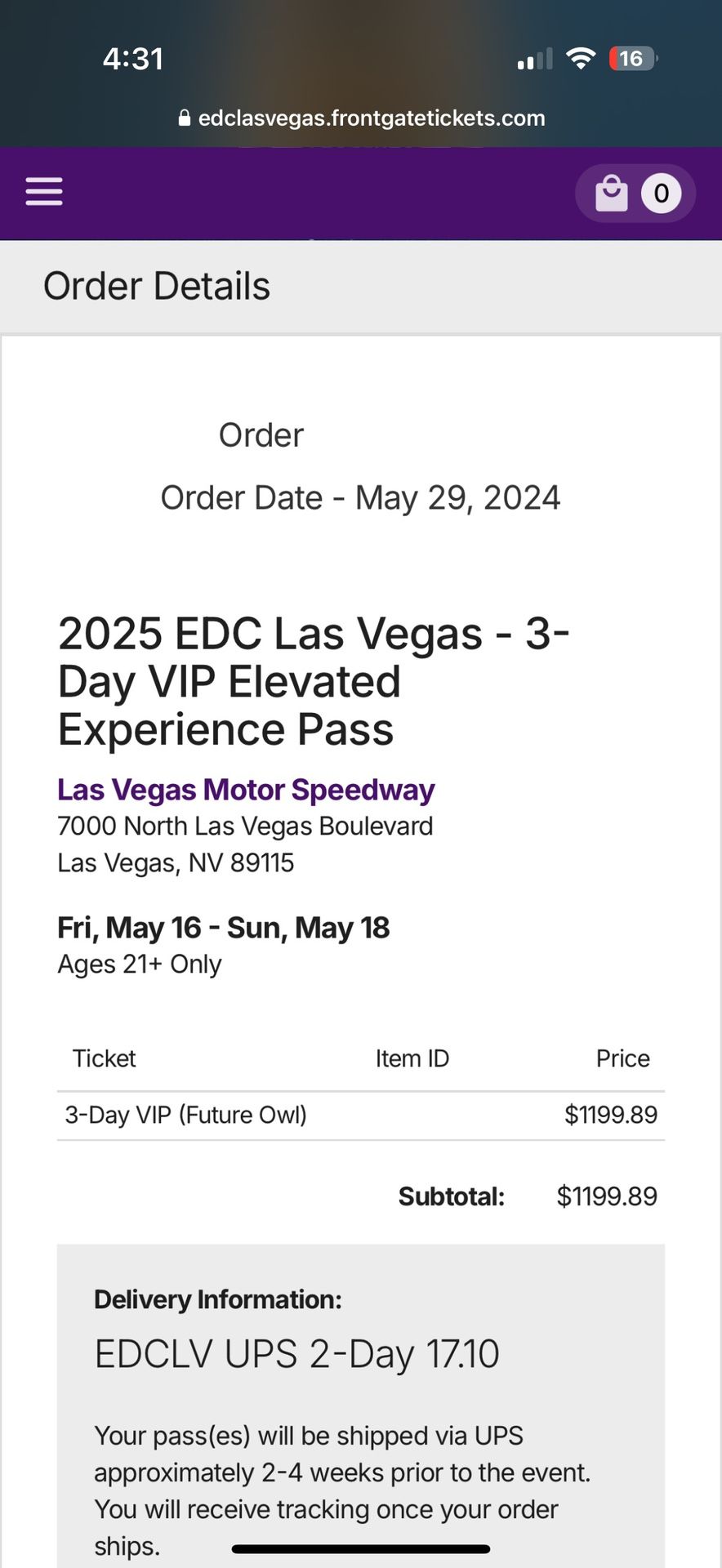 EDC VIP TICKET