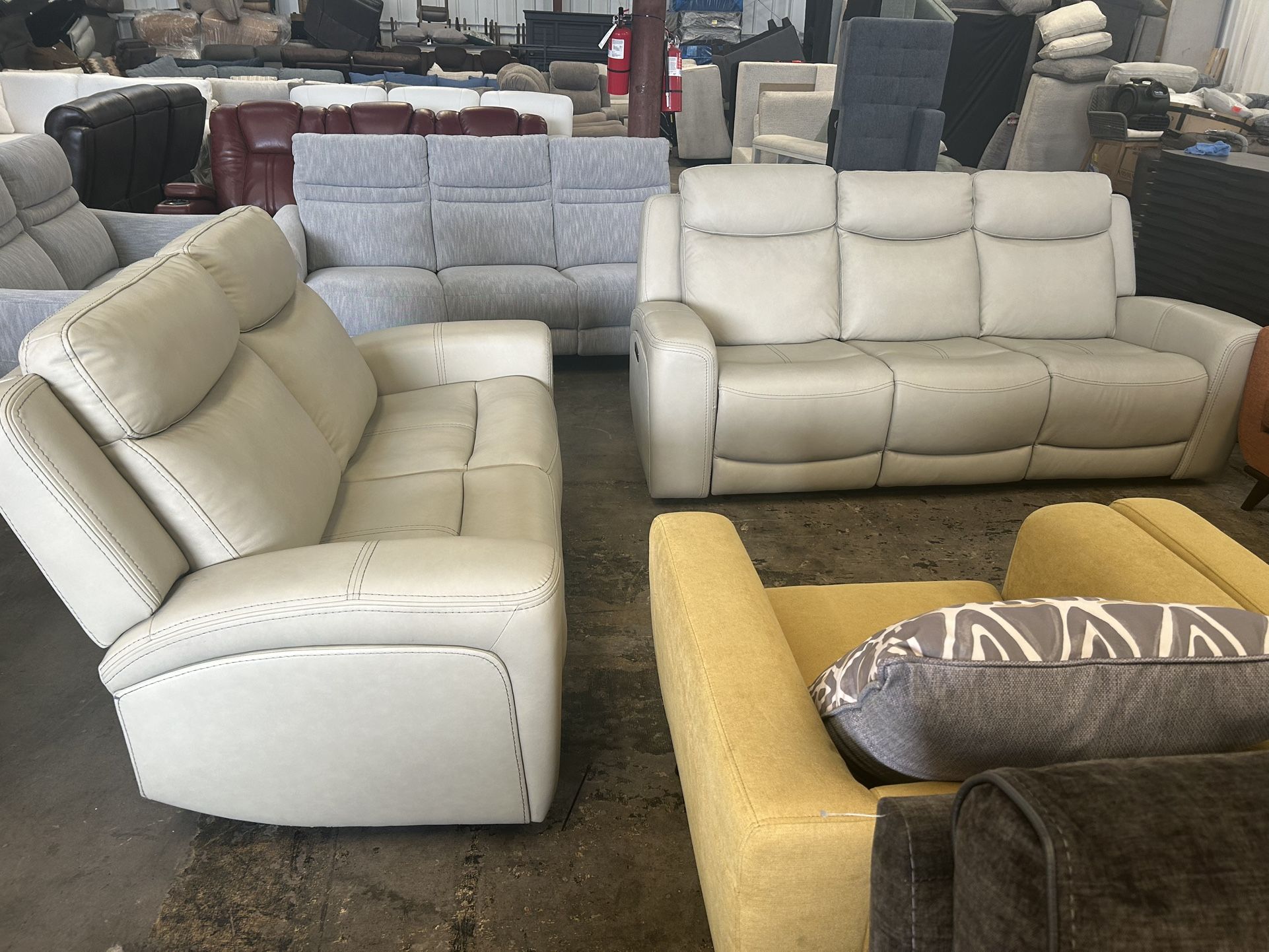 Leather Beige Sofa And Love Seat