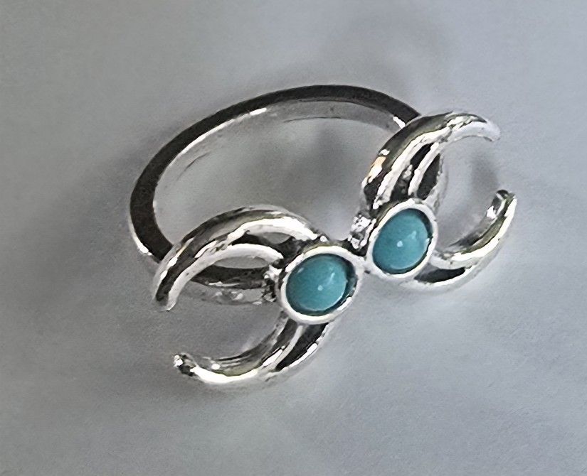 DOUBLE LUCKY NEW BEZEL SET TURQUOISE TITANIUM QUALITY SILVER NEW SIZE 7 RING