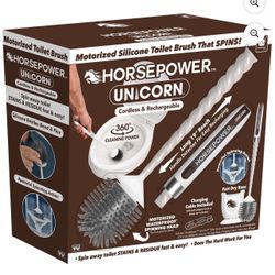 Horsepower Unicorn Motorized Toilet Brush, Powerful Spinning Action, 360 Degree Cleaning Power, Flexible Silicone Bristles, Eliminate Stains & Residue
