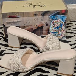 Women's Braided Strap Open Toe Block Heel Sandals