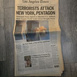 September 12 2001 Los Angeles Times Full Newspaper 911 Historic Headline