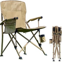 Camping Chair Hard Arm High Back Lawn Chair Heavy Duty with Cup Holder, for Camp, Fishing, Hiking, Outdoor, Carry Bag Included
