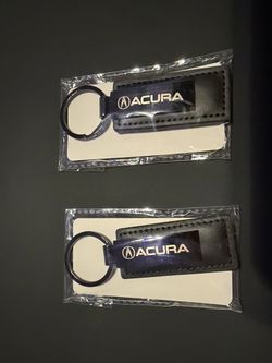 2 New Sealed Acura Logo Leather-Look Keychains – Black