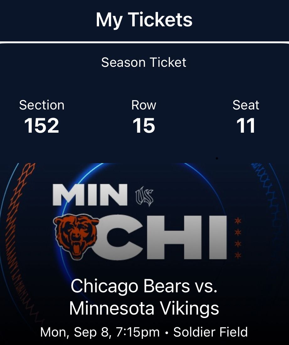Bears Season Opener- Monday Night!!