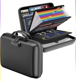 Fireproof File Organizer with Lock, Hard-Shell Case Fireproof Document Box with 13 Pocket Accordion File Folder, Portable Home Office Travel Safe Stor