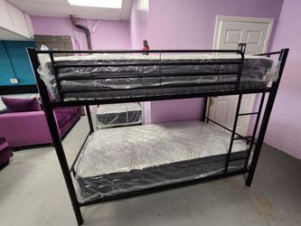 Twin bunk bed frame with mattress