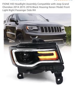 FIONE HID Headlight Assembly Compatible with Jeep Grand Cherokee 2014 2015 2016 Black Housing Xenon Model Front Light Right Passenger Side RH