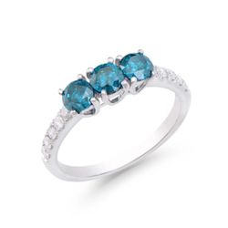 1.35 CTW Natural Diamond 14K White Gold Ring with Natural Blue Colored Diamonds, I1-I2, H-I  
